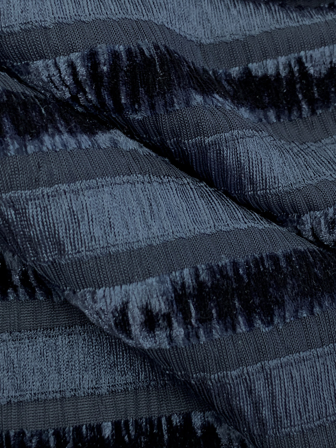 Independence Blue Polyester/Lycra Vertical Ribbon-Look Stripe Stretch Crinkle Velvet Knit 58W
