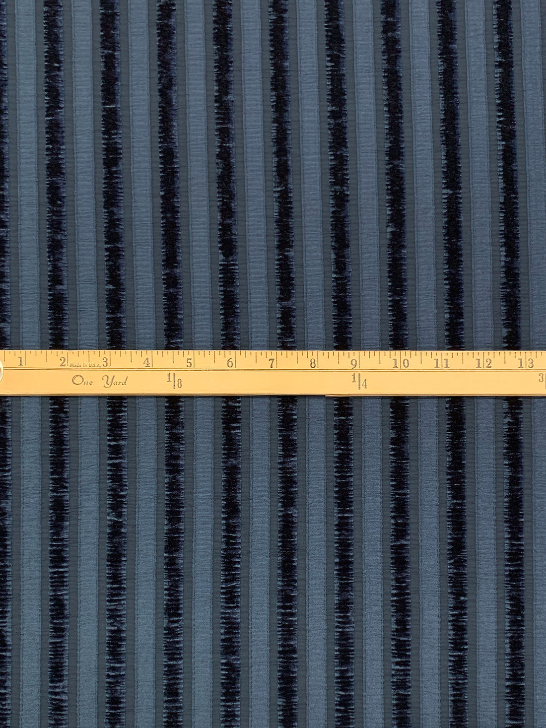 Independence Blue Polyester/Lycra Vertical Ribbon-Look Stripe Stretch Crinkle Velvet Knit 58W