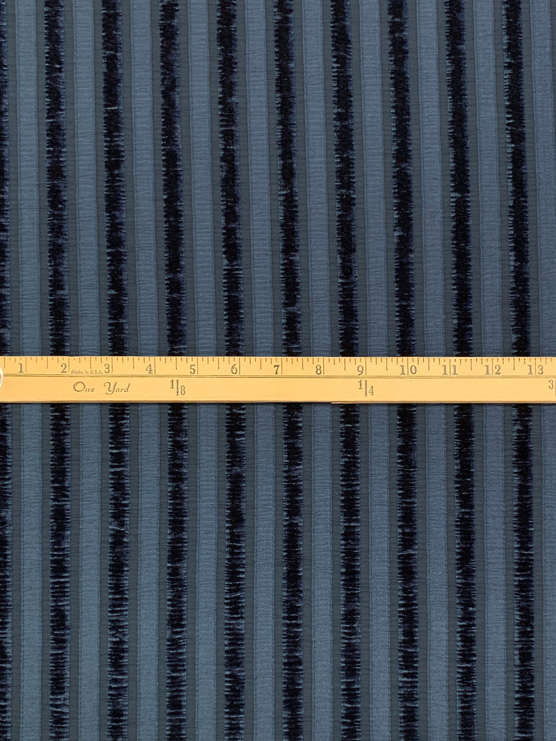 Independence Blue Polyester/Lycra Vertical Ribbon-Look Stripe Stretch Crinkle Velvet Knit 58W