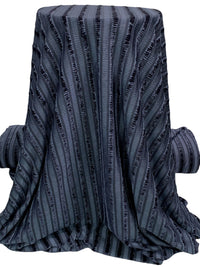 Independence Blue Polyester/Lycra Vertical Ribbon-Look Stripe Stretch Crinkle Velvet Knit 58W