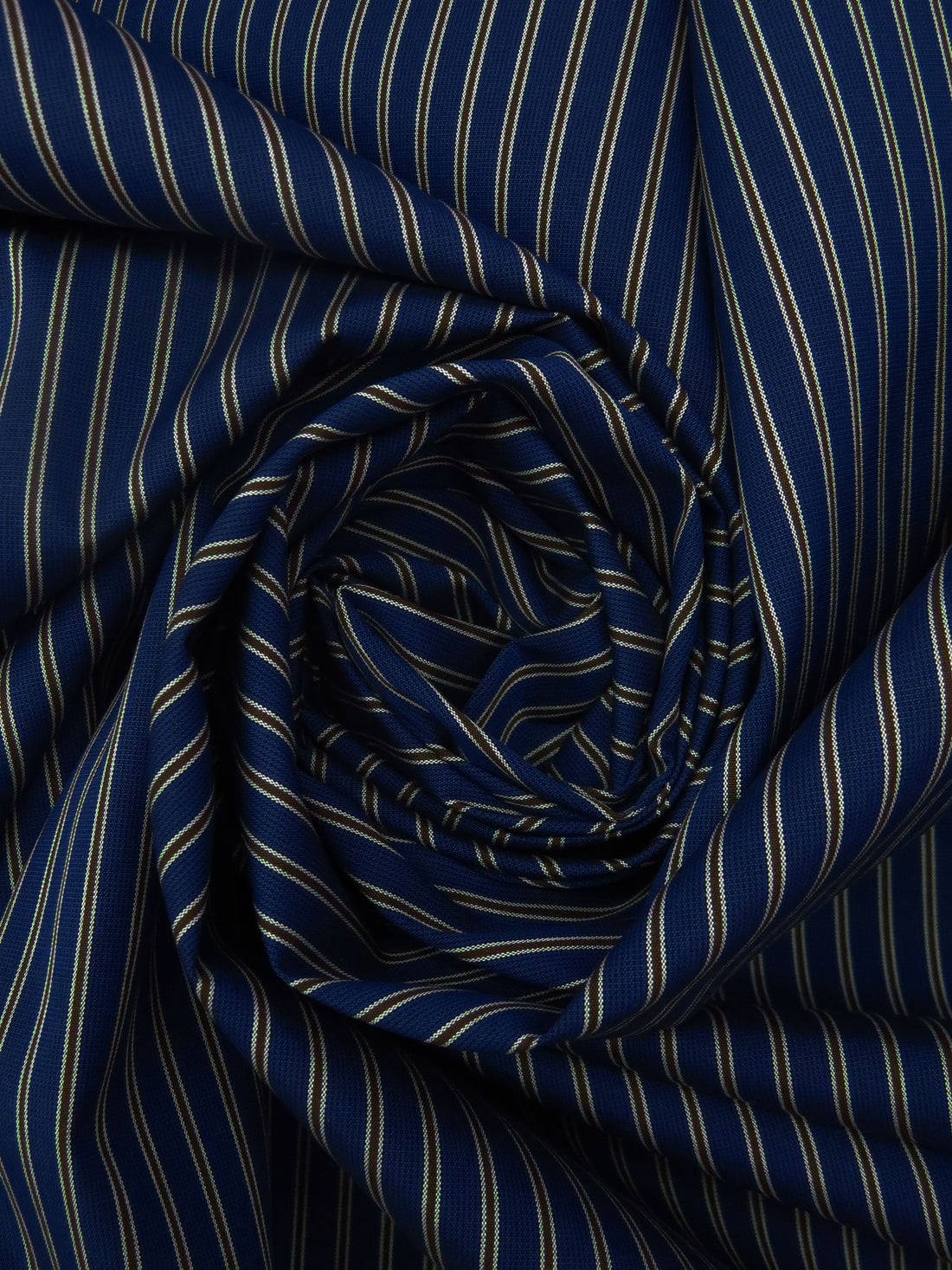 Dark Cetacean Blue/Dark Brown/Almond 100% Cotton Vertical Stripe Weave Shirting 60W