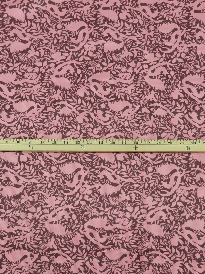 Flamingo/Cedar Brown Cotton/Lycra Woodland Print Stretch Corduroy - NY Designer - 52W