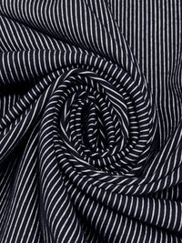 Dark Navy/White Polyester/Rayon/Lycra Vertical Stripe Double Knit - Imported From Italy - 60W