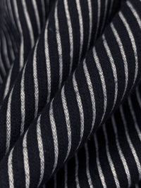 Dark Navy/White Polyester/Rayon/Lycra Vertical Stripe Double Knit - Imported From Italy - 60W