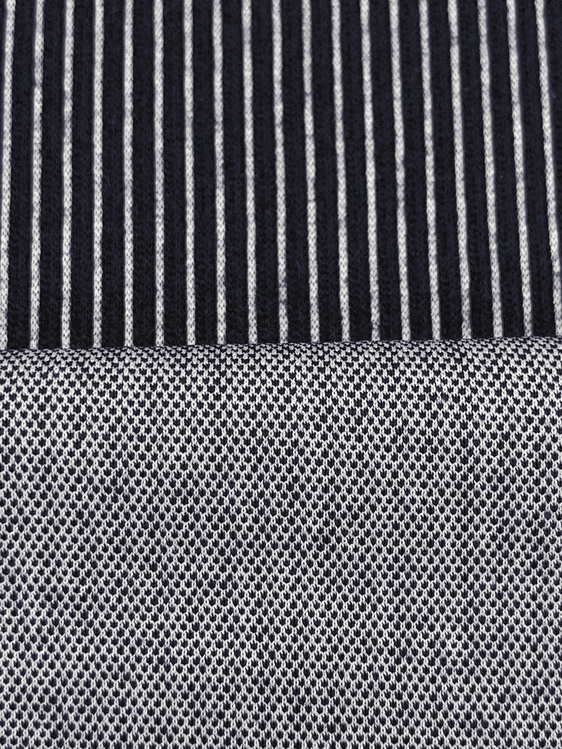 Dark Navy/White Polyester/Rayon/Lycra Vertical Stripe Double Knit - Imported From Italy - 60W