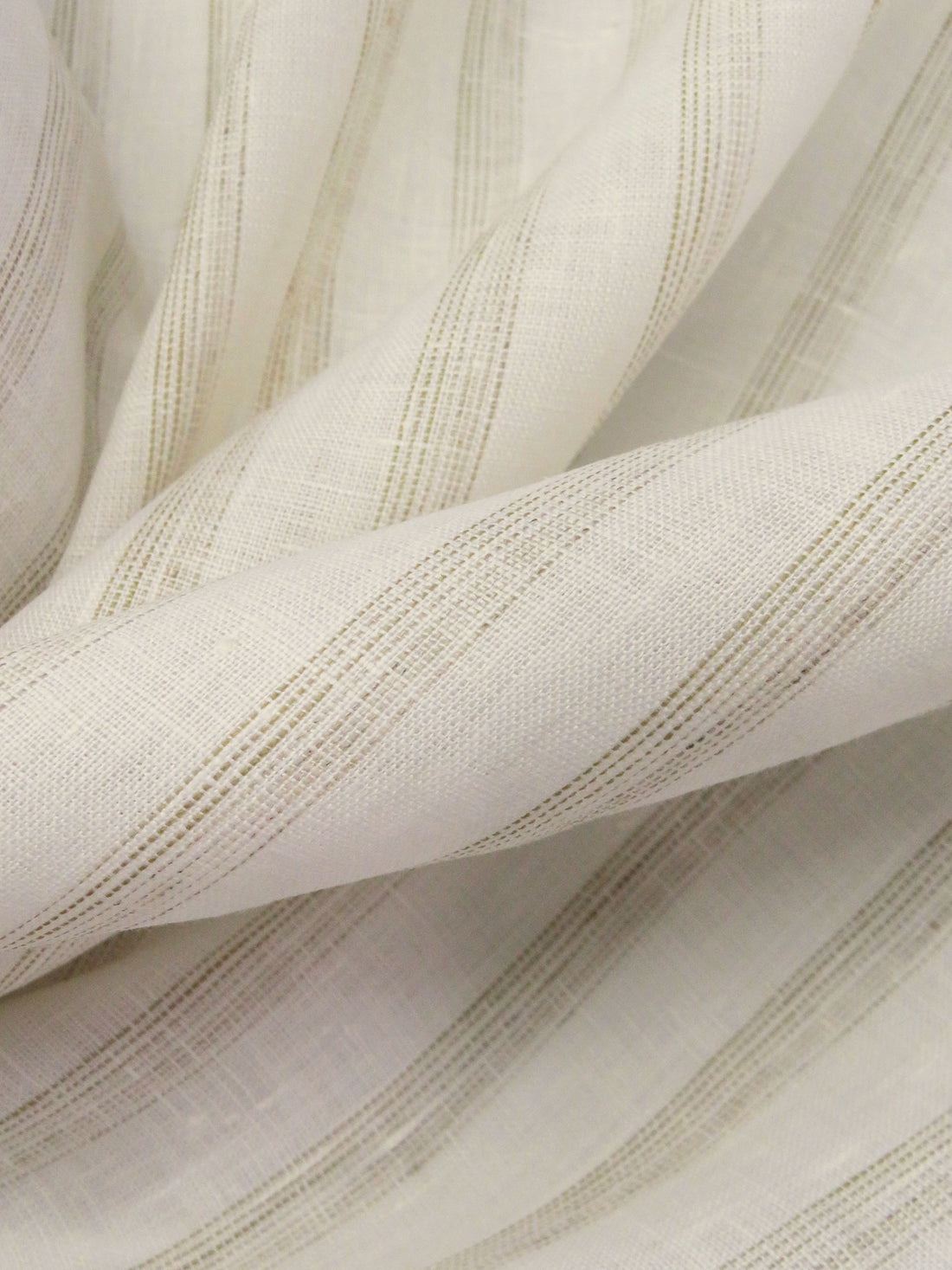 Pastel Olive/Off-White 100% Linen Vertical Stripe Weave Shirt Weight Woven 56W