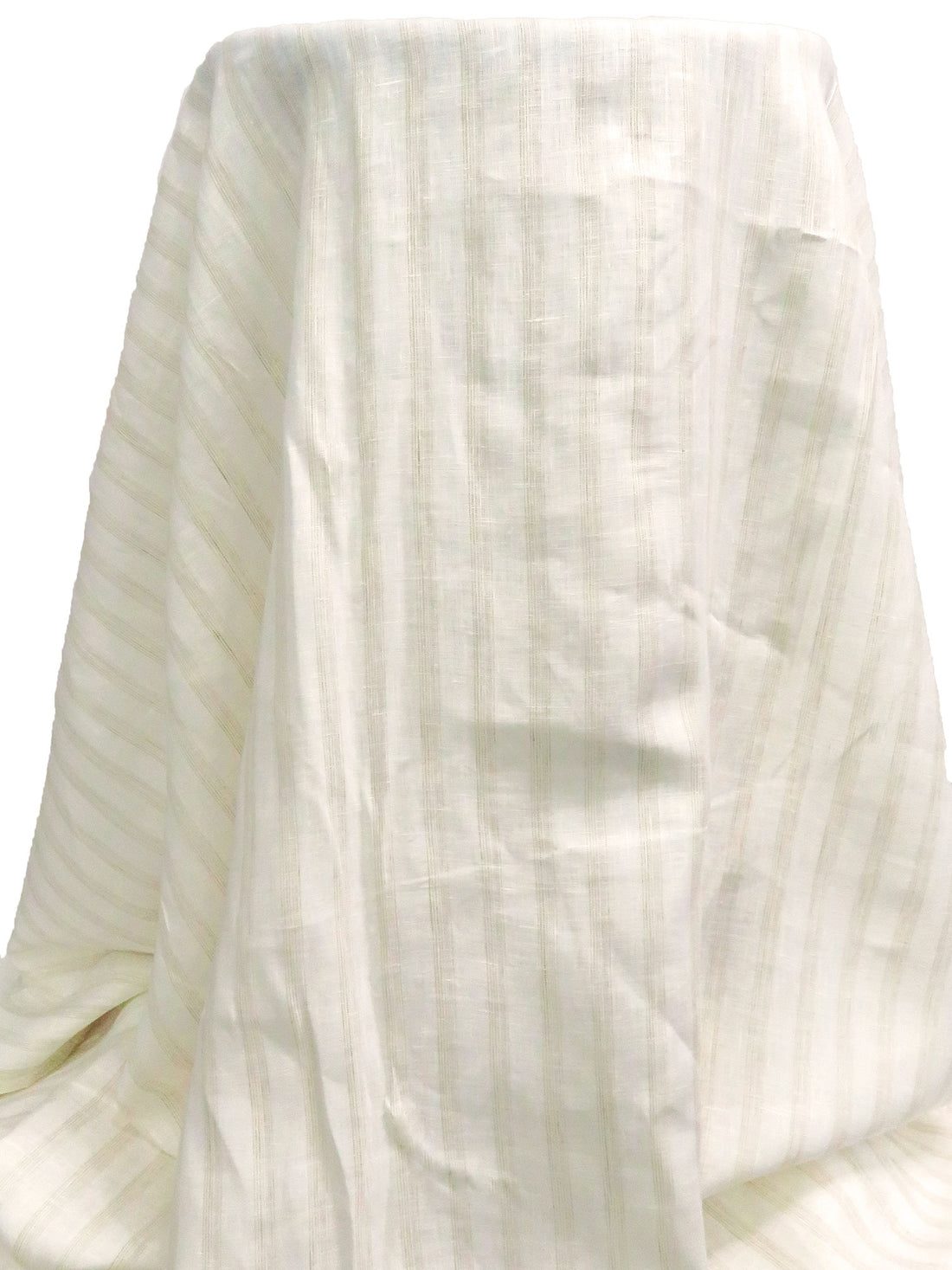 Pastel Olive/Off-White 100% Linen Vertical Stripe Weave Shirt Weight Woven 56W