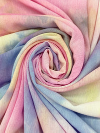 Periwinkle/Soft Daffodil/Cameo Pink 100% Rayon Tie-Dyed Crinkle Challis 56W