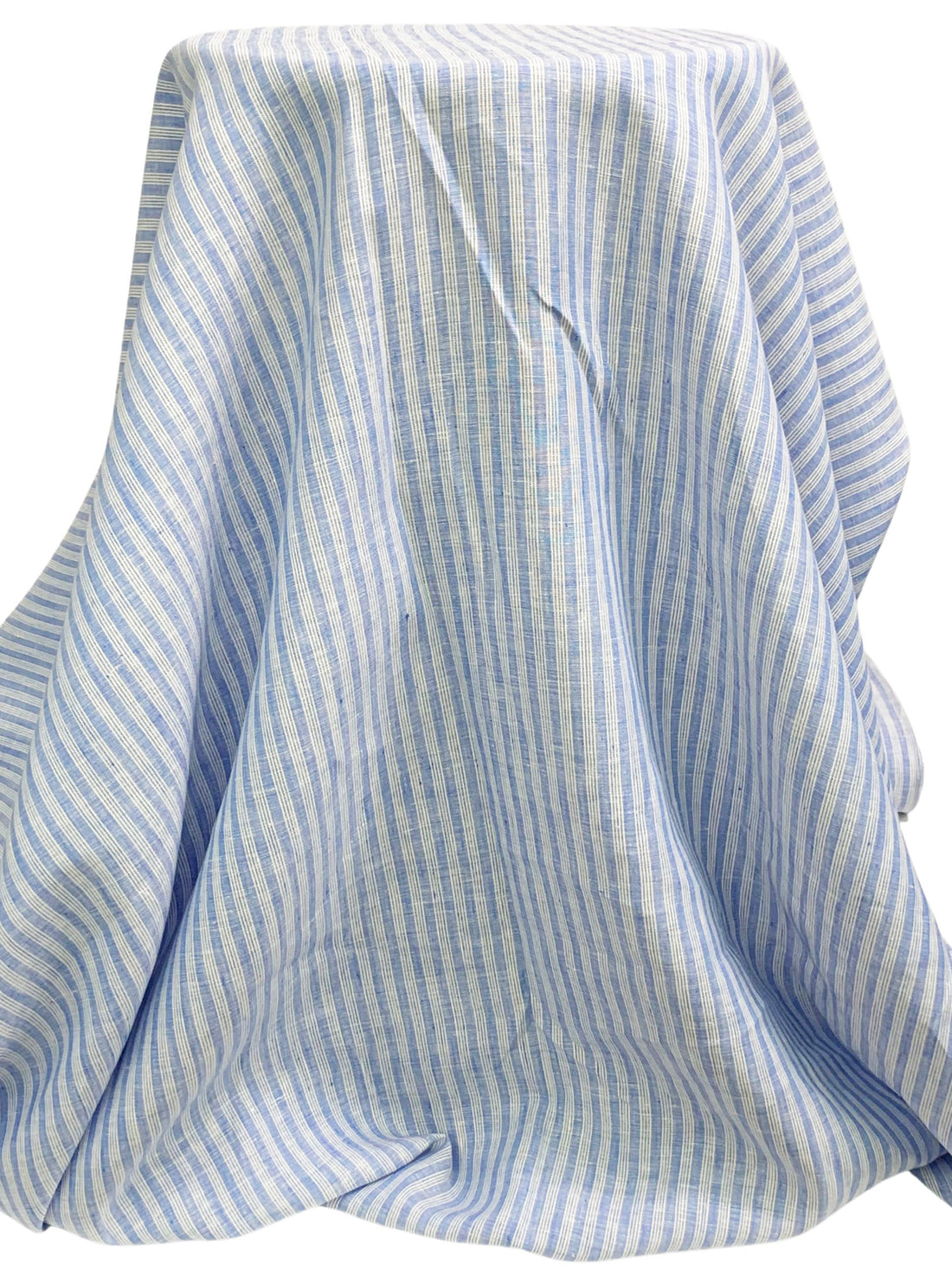 Silver Lake Blue/White 100% Linen Vertical Stripe Shirt Weight Woven 57W