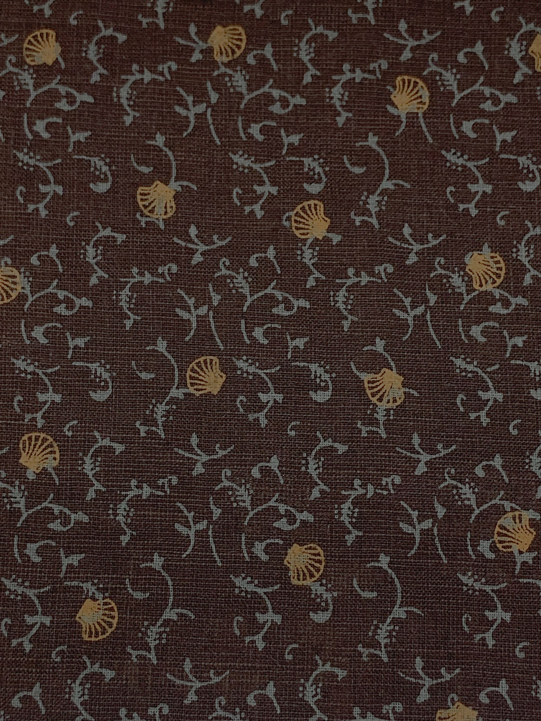 Mission Brown/Bronze 100% Linen Small Seashell Scrolls Print Shirt Weight Woven 57W