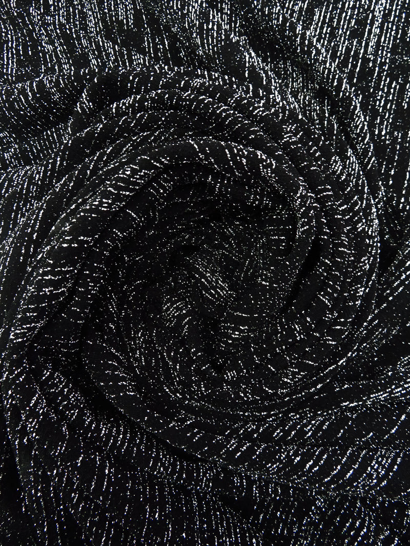 Black/Silver Polyester/Metallic/Lycra Metallic Heathered Foil Crepe-Like Double Knit - NY Designer - 62W