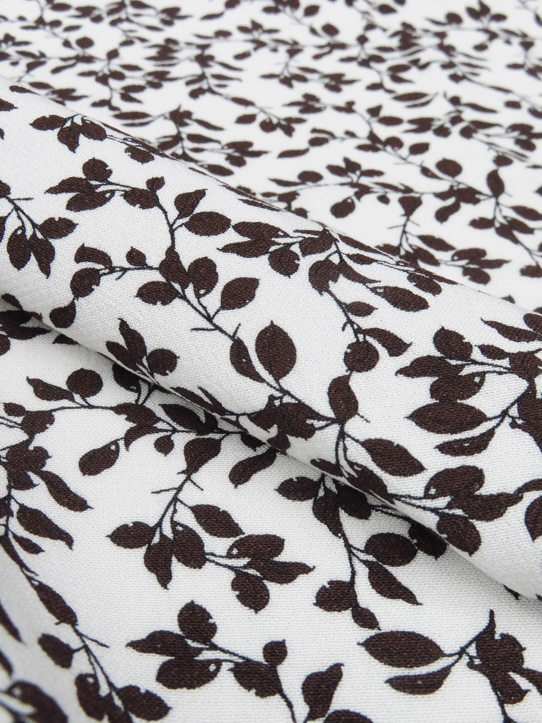 White/Dark Chocolate Brown/Black 100% Rayon Floral Branches Print Crepe Blouse Weight Woven - NY Designer - 56W