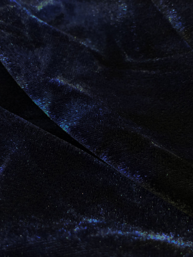 Dark Royal Blue/Black Polyester/Lycra Tie-Dyed Stretch Velvet Knit 58W