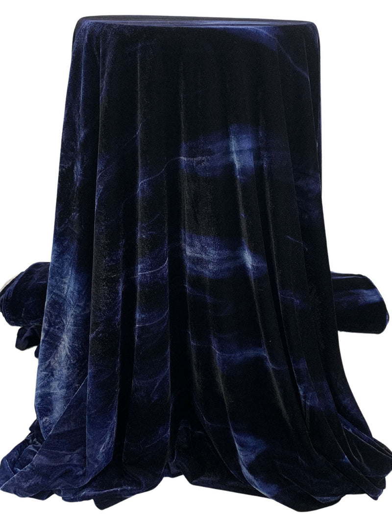 Dark Royal Blue/Black Polyester/Lycra Tie-Dyed Stretch Velvet Knit 58W