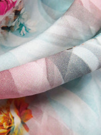 Robins Egg/Tangerine/Pale Dusty Rose/Multi 100% Rayon Abstract Floral Clusters Print Challis 54W