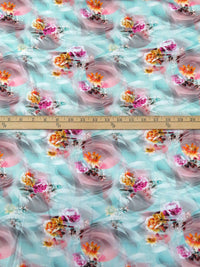 Robins Egg/Tangerine/Pale Dusty Rose/Multi 100% Rayon Abstract Floral Clusters Print Challis 54W