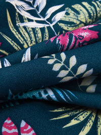 Prussian Blue/Sage/White/Multi 100% Rayon Tropical Leaves Print Challis 54W