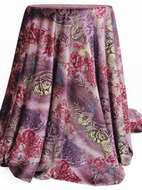 Magenta/Honey Tan/Lilac/Multi Polyester/Lycra Diagonal Floral Lace Motif Print Stretch Velvet Knit 54W