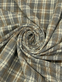 Antique White/Light Brown/Heathered Lead Gray Wool/Nylon Yarn-Dyed Plaid Suiting 60W