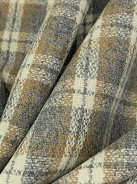 Antique White/Light Brown/Heathered Lead Gray Wool/Nylon Yarn-Dyed Plaid Suiting 60W