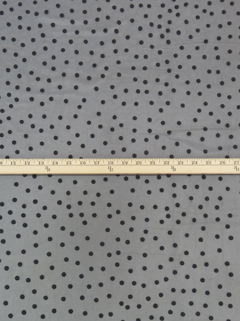 Black Acrylic/Nylon Scattered Embossed Polka Dots On Netting - Imported From France By Monique Lhuillier - 55W