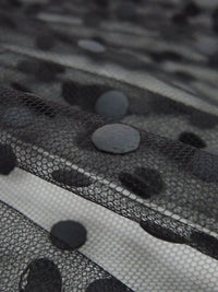 Black Acrylic/Nylon Scattered Embossed Polka Dots On Netting - Imported From France By Monique Lhuillier - 55W