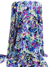 Dark Blue/Flax/Deep Magenta/Multi Polyester/Lycra Abstract Leaves Print ITY Knit 56W