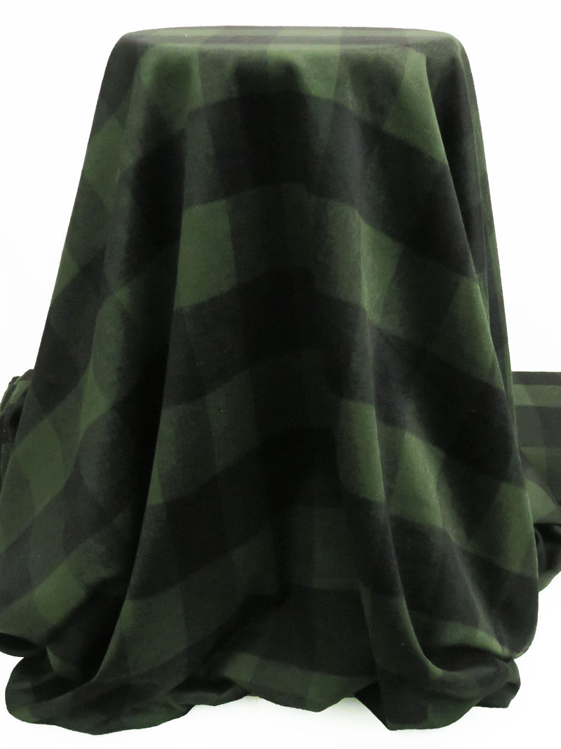 Rifle Green/Black Wool/Nylon Plaid Flannel Coating 60W