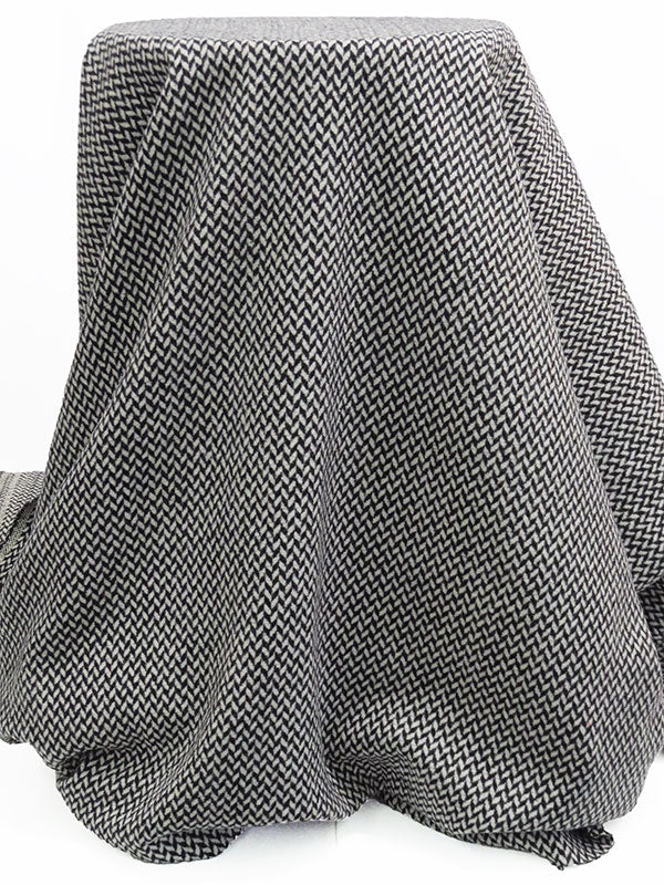 Cloud Gray/Black Wool/Nylon Brushed Novelty Herringbone Coating - NY Designer - 60W