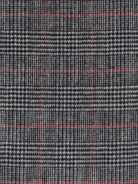 Black/Pale Gray/Cherry Red 100% Wool Glen Plaid Design Flannel Coating 58W