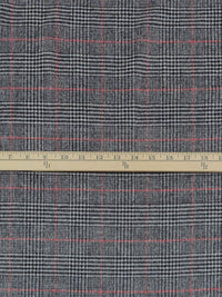 Black/Pale Gray/Cherry Red 100% Wool Glen Plaid Design Flannel Coating 58W