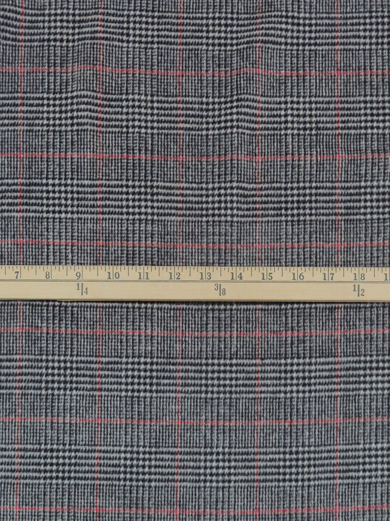 Black/Pale Gray/Cherry Red 100% Wool Glen Plaid Design Flannel Coating 58W