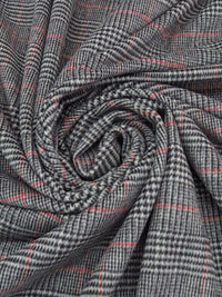 Black/Pale Gray/Cherry Red 100% Wool Glen Plaid Design Flannel Coating 58W