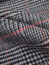 Black/Pale Gray/Cherry Red 100% Wool Glen Plaid Design Flannel Coating 58W