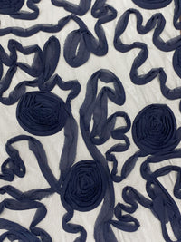 Navy 100% Nylon Embellished Rosettes Netting 52W