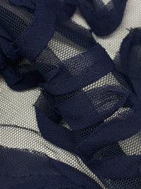 Navy 100% Nylon Embellished Rosettes Netting 52W