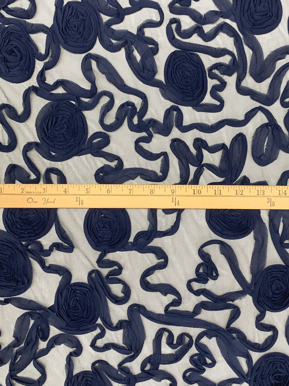 Navy 100% Nylon Embellished Rosettes Netting 52W
