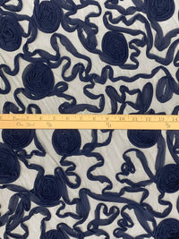 Navy 100% Nylon Embellished Rosettes Netting 52W