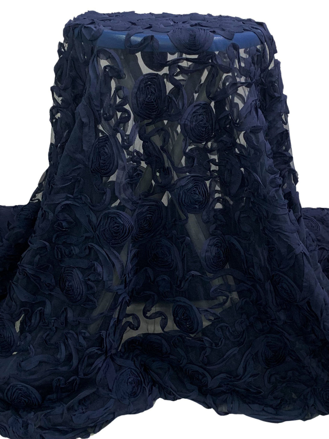 Navy 100% Nylon Embellished Rosettes Netting 52W