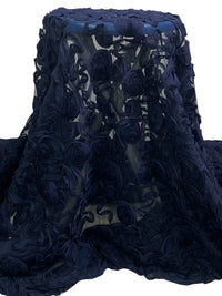 Navy 100% Nylon Embellished Rosettes Netting 52W