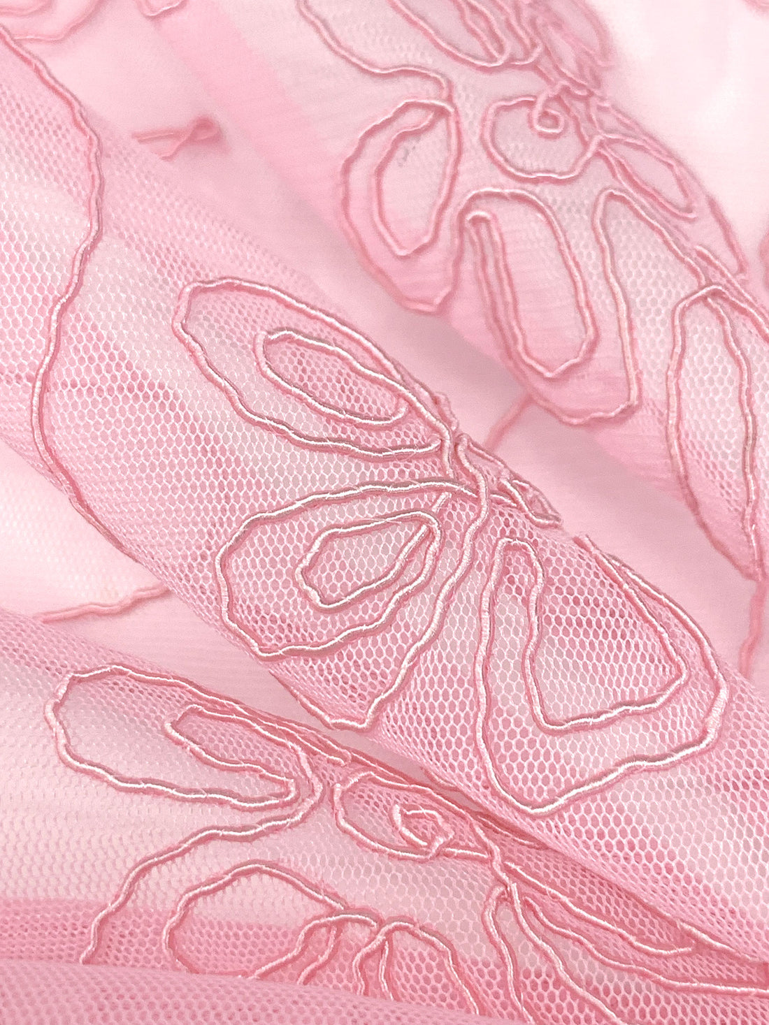 Queen Pink 100% Nylon Embellished Floral Cord Netting 55W