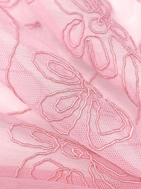 Queen Pink 100% Nylon Embellished Floral Cord Netting 55W