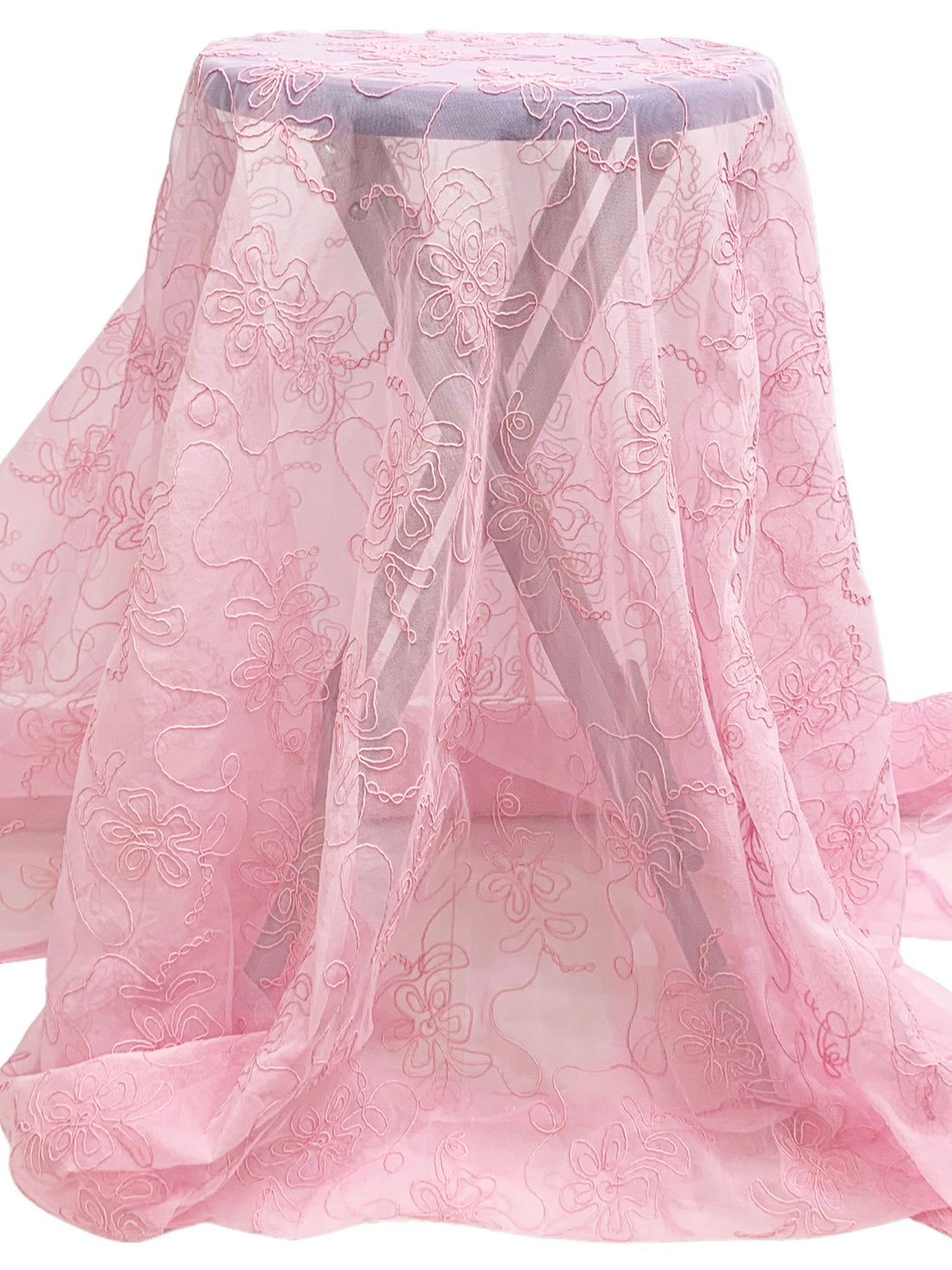 Queen Pink 100% Nylon Embellished Floral Cord Netting 55W