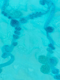 Caribbean Blue/Powder Blue 100% Polyester Embellished Rosette Scrolls Organza 55W