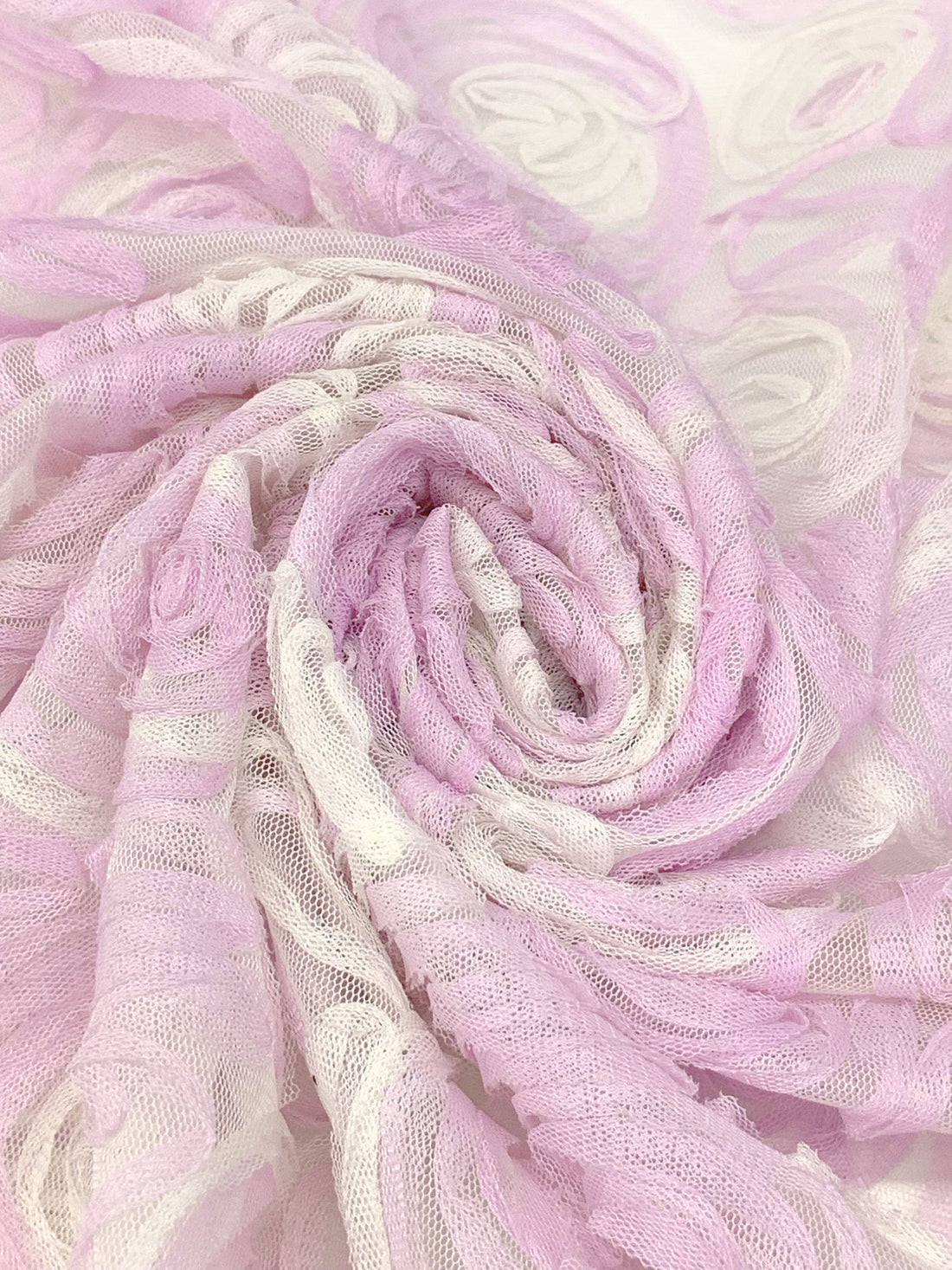 Pink Lavender/Off-White 100% Nylon Embellished Rosettes Netting 56W