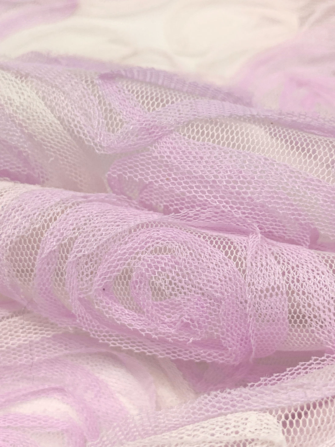 Pink Lavender/Off-White 100% Nylon Embellished Rosettes Netting 56W