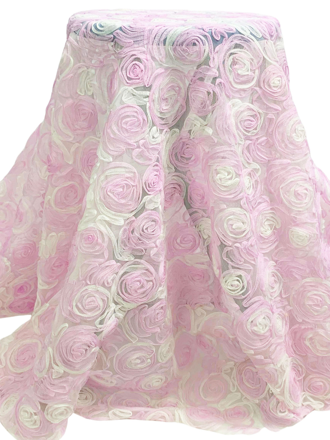 Pink Lavender/Off-White 100% Nylon Embellished Rosettes Netting 56W