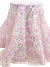 Pink Lavender/Off-White 100% Nylon Embellished Rosettes Netting 56W