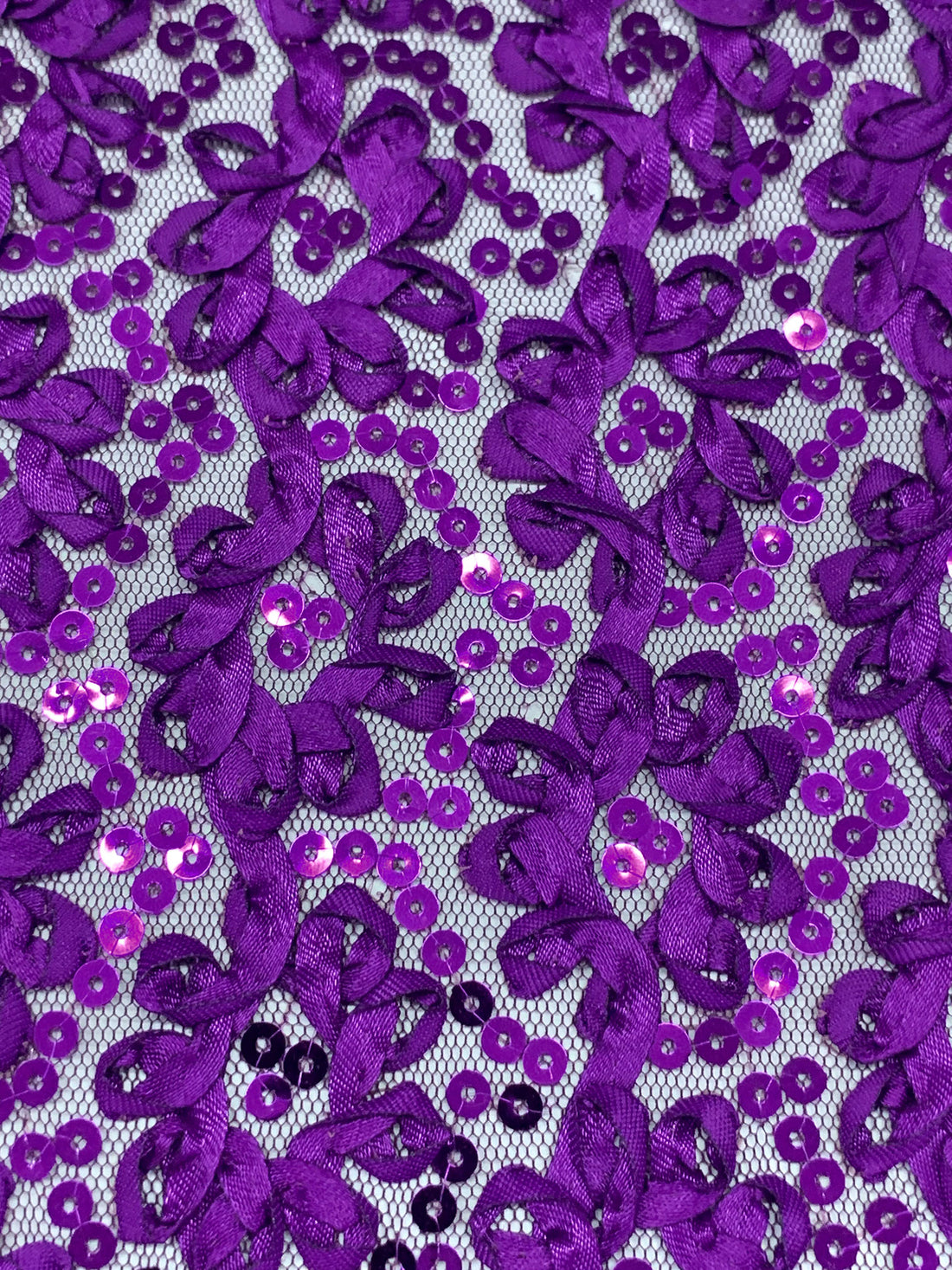 Purple Heart 100% Nylon Embellished Floral With Sequins Netting 54W