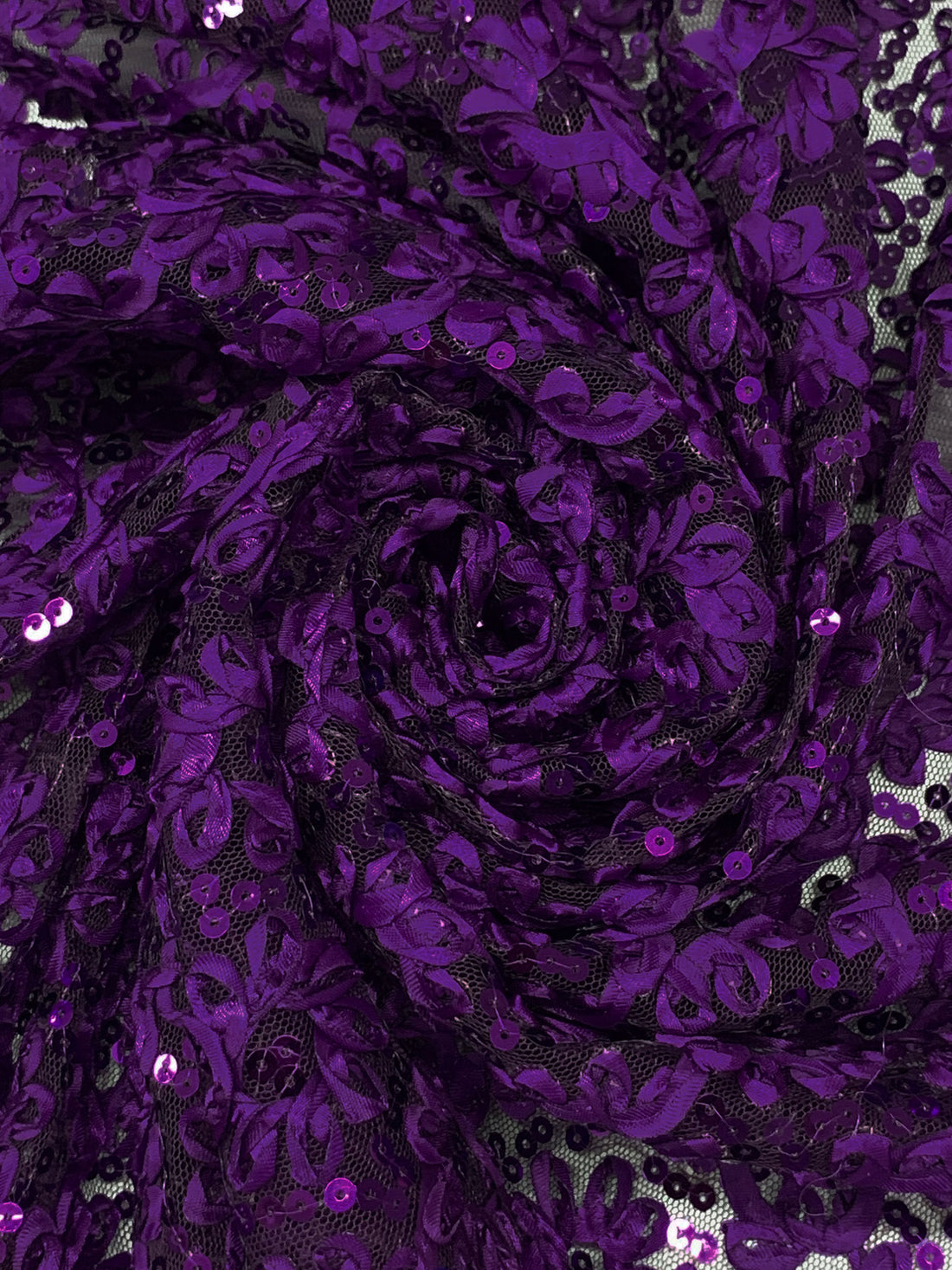 Purple Heart 100% Nylon Embellished Floral With Sequins Netting 54W